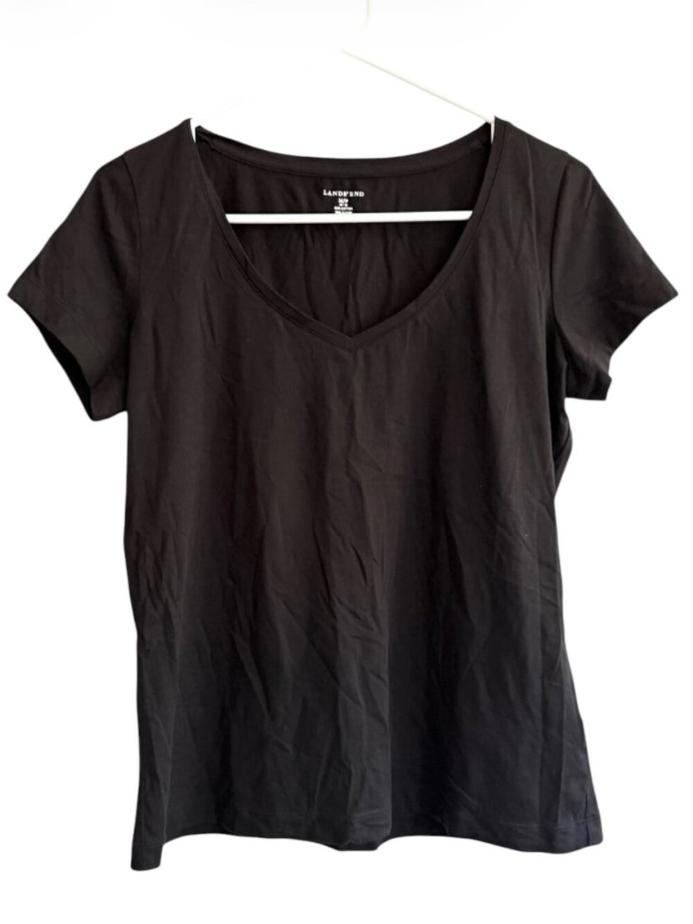 Lands' End Black Short-Sleeve V-Neck T-Shirt